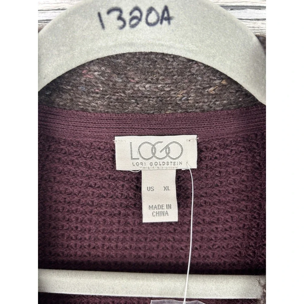 LOGO Lori Goldstein XL One Button Waffle Knit Cardigan